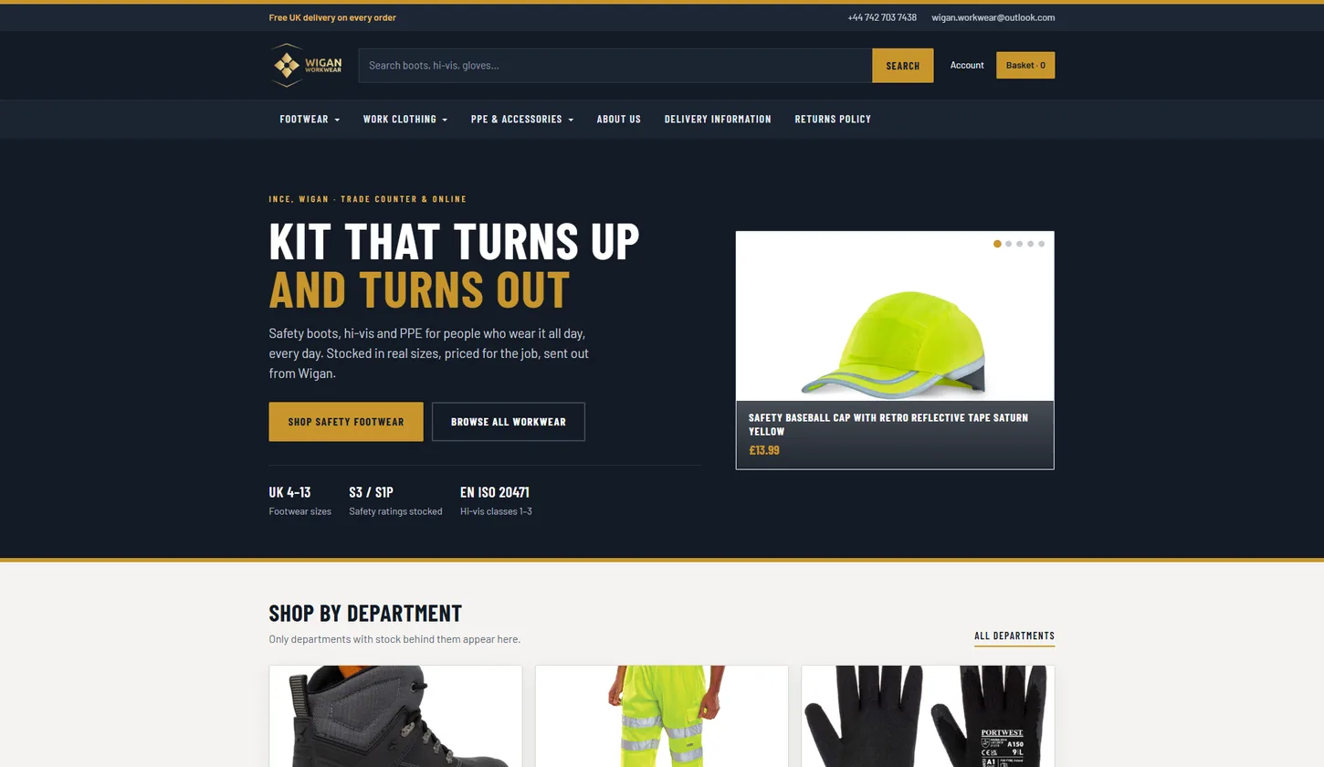 Wigan Workwear new website homepage design by Web Design Milton Keynes
