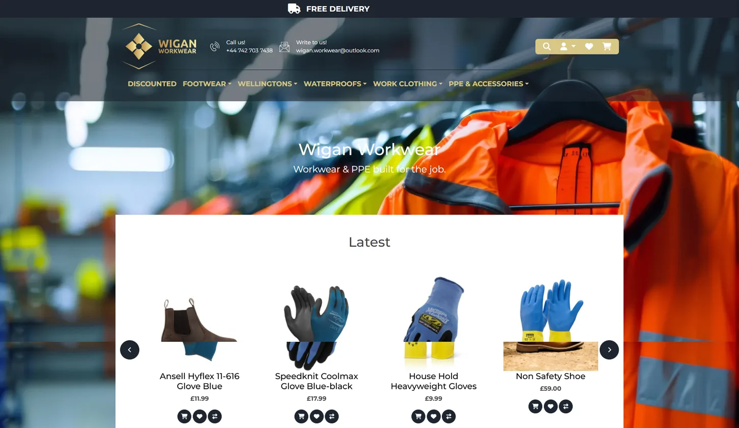 Wigan Workwear old website homepage before the redesign